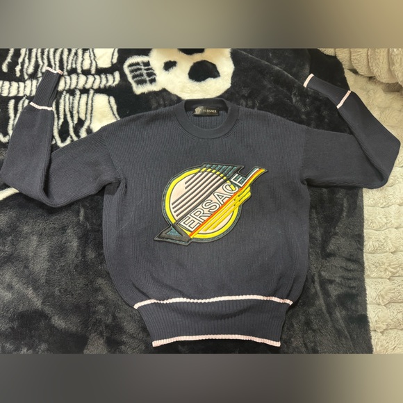 Versace Navy Sweater with Graphic Logo